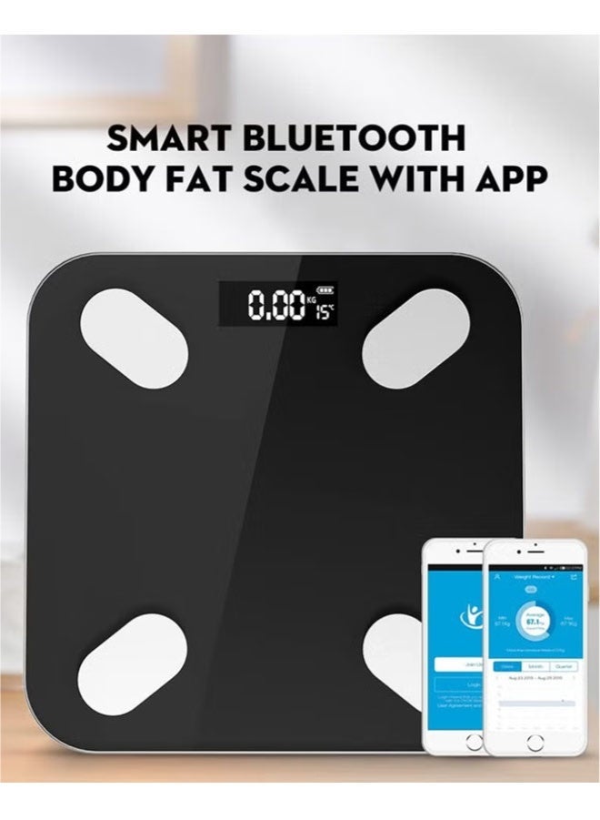 Black Digital Body Fat Scale | Ultra-Slim Tempered Glass Design with Large Color LCD Backlit Display – Step-On Instant Measurement, Stylish & Compact - Image 3
